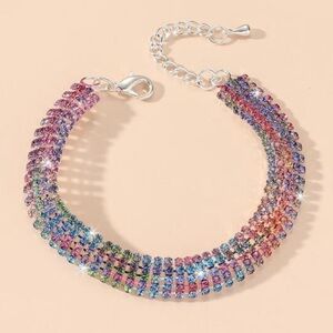 Purple/pink/blue/green crystal rhinestone bracelet with extender